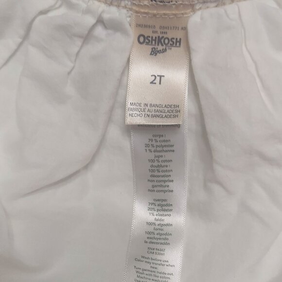 OshKosh B’gosh Toddler 2T Denim Overall Jumper Dress Blue Jean White Eyelet - Picture 3 of 3